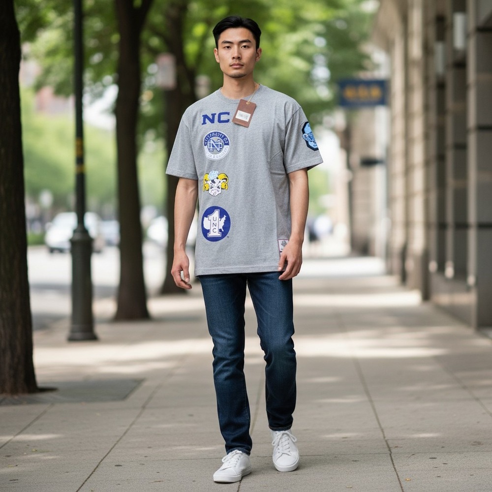 Mitchell & Ness Mens T-Shirt XS Gray UNC Tar Heels College Vault TCRW4989